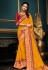 Yellow satin embroidered festival wear saree  10602